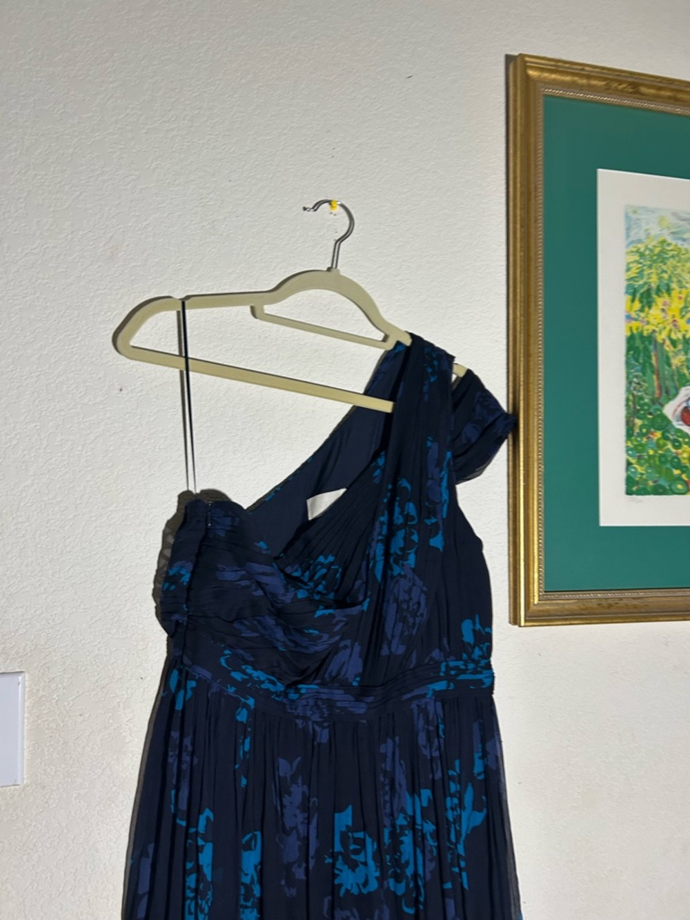 J. Crew Collection Cara Navy Blue Floral One Shoulder Gown | Size 10 - Picture 3 of 7